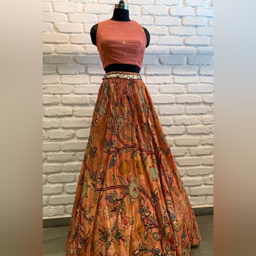 Peach Kalam Lehenga - Anushree Label